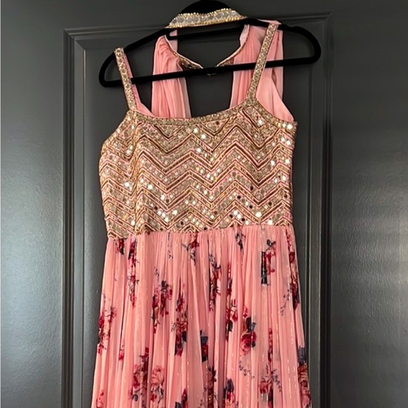 Pink silver flowy gown maxi dress anarkali lengha - Picture 2 of 3